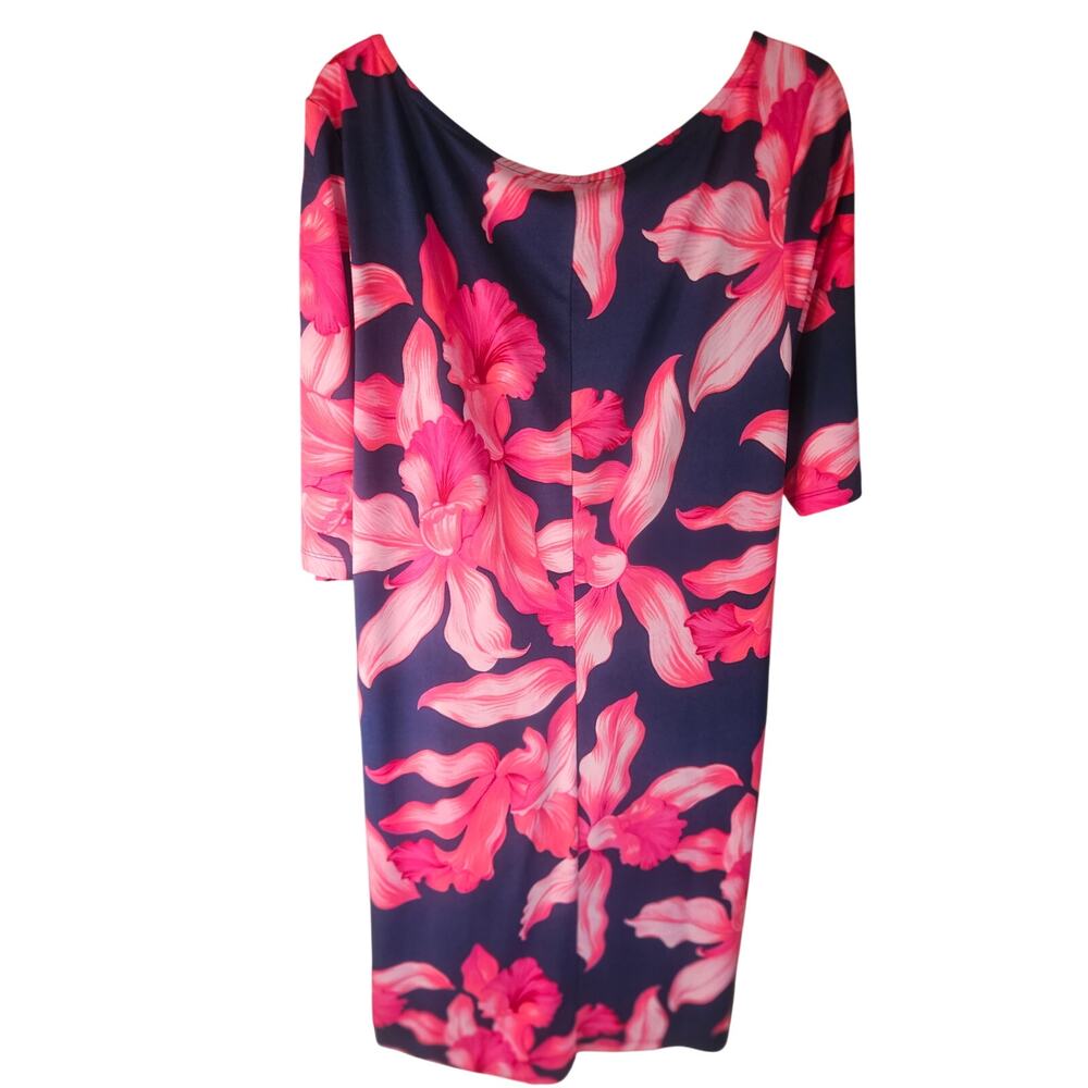 Tommy Bahama Navy Pink Floral Sheath Dress. Sz XL Knee Length Stretch - Picture 5 of 7
